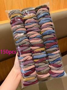 150入/10入 女款極簡時尚可愛優雅街頭休閒 高彈力 4cm/1.57in 多色低調色系 髮圈彈性髮帶 馬尾運動髮飾 - 彩色 - 查看 8