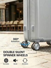 Carry-On Suitcase For Domestic And International Travel, 4 Double Wheels, 360° Rotating Lock, Built-In Padlock - Plateado - Ver 6