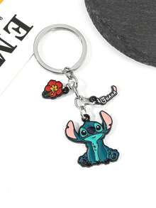 Disney, 1pc Cute Stitch Metal Keychain: A Cartoon Stitch Keychain Featuring A Flower Pendant, Perfect As An Accessory For Travel Backpacks. Ideal For Attaching To Bags And Keys, It Makes An Excellent Valentine's Day Gift For Your Partner! - Multicolor - View 5