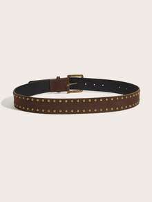 1pc Women's Floral Print Solid Color Casual Punk Retro Party Cute Sexy Street Elegant PU Leather Casual Versatile Ruffled Buckle Belt, Suitable For All Seasons - Coffee - View 4