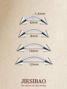JIESIBAO 16G 眉钉耳骨弯杆套装 眉钉耳骨唇钉 男女通用 8-12mm 医用钢弯杆眉环 垂直唇钉 唇部饰品 - 彩色 - 查看 4