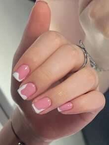 Bộ 24 móng giả vuông ngắn, màu trắng, kiểu Pháp lượn sóng, làm từ chất liệu acrylic, kèm keo và dũa, phù hợp cho nữ sử dụng hàng ngày, hẹn hò, dự tiệc. - Nhiều màu - Xem 8
