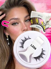 1 Cặp mi giả từ tính không cần keo, mi giả 3D mềm mại và bông xốp kiểu mắt mèo, thích hợp làm quà tặng cho các blogger trang điểm và phụ nữ. - Lông mi Manga nhọn - Xem 2