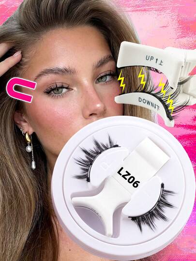 1 Cặp mi giả từ tính không cần keo, mi giả 3D mềm mại và bông xốp kiểu mắt mèo, thích hợp làm quà tặng cho các blogger trang điểm và phụ nữ.