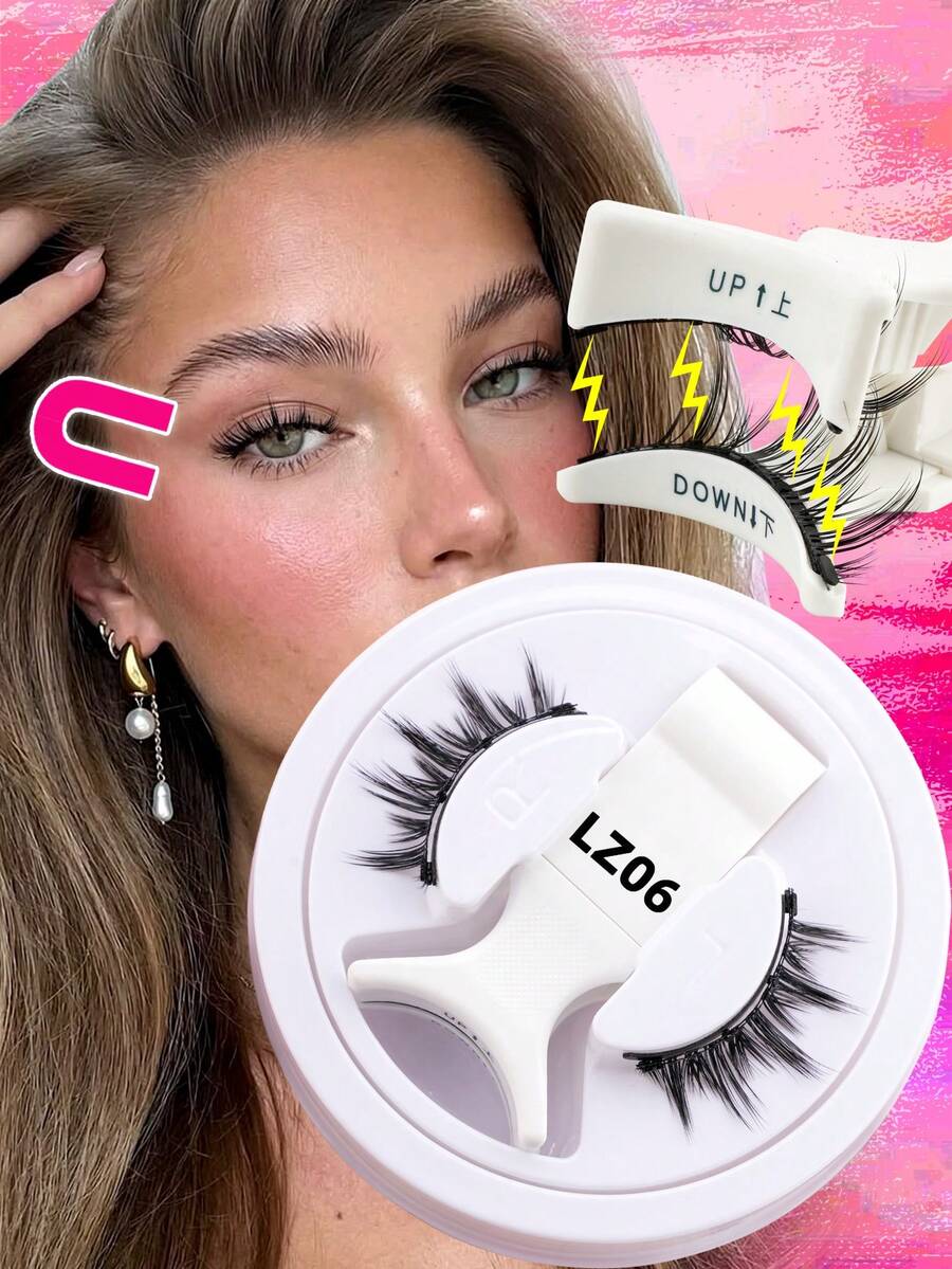 1 Cặp mi giả từ tính không cần keo, mi giả 3D mềm mại và bông xốp kiểu mắt mèo, thích hợp làm quà tặng cho các blogger trang điểm và phụ nữ.