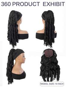20 Inch Black Deep Wave Curly Synthetic Hair Extension, Drawstring Ponytail Clip-In, Suitable For Women Party And Daily Wear - Multicolor - View 2