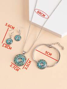 Bộ trang sức 3 món đá quý Mandala xanh cổ điển, gồm vòng cổ, bông tai và vòng tay, thiết kế độc đáo. - Bạc - Xem 5