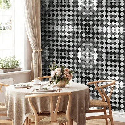 OUTANA 1 ark självhäftande PVC-tapet i bohemisk stil med 3D-effekt, fyrkantiga och hexagonmönster. Vattentät, avtagbar och lätt att skala av och fästa. Denna heminredningstapet har en sömlös design.
