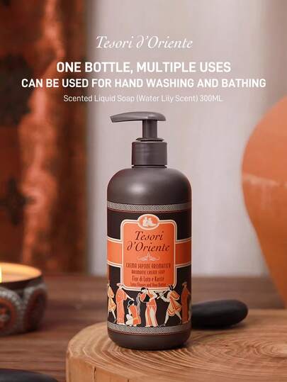  Tesori D'Oriente Liquid Soap, Cleanses The Whole Body, Long-Lasting Fragrance, Rich Foam, Fresh Scent, Gentle And Non-Irritating, Light Beige Color, Deep Cleansing For The Body, Smooth Light Beige, Suitable For All Light Beige Skin Types, Unisex, Shower Gel, Fashionable Bottle Design, 300ml/10.58oz