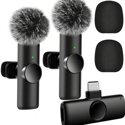 Wireless Lavalier Microphone For Phone TypeC Lapel Mics Plug-Play 2.4G Ultra-Low Delay Built-In Noise Reduction Chip Working Time For Video Recording Interview Podcast Vlog 50mAh Rechargeable Battery