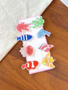 18pcs/Set Women's Butterfly Acrylic Hair Clips, Glitter Version Cartoon Bangs Clips, Marine Life Hair Clips - Multicolor - View 3