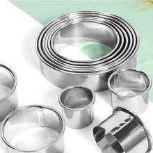 Bộ 11 khuôn làm bánh quy bằng thép không gỉ hình tròn, khuôn cắt bột, khuôn làm vỏ bánh bao, khuôn làm bánh ngọt nhà bếp. - Bạc - Xem 3