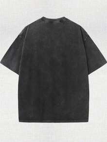 Men's Street Fashion INS Washed Fabric With Dark Letters Printed Outdoor Music Festival Nightclub Boyfriend's Husband's Anniversary Gift Black Washed T-Shirt With Acid-Washed Graphics T-Shirt With Acid-Washed Imitation Old T-Shirt, Made Of Soft Breathable Fabric And Retro Water-Washed, Loose Shoulder Version Ensures Full-Day Comfort And Excellent Holiday Gifts. - 黑色 - 查看 2