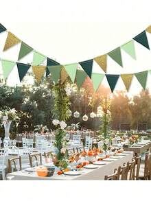 Metallic Gold & Green Triangle Pennant Banner, Baby Shower Bridal Party Birthday Bachelorette Engagement Decoration, St. Patrick's Day Carnival Christmas New Year Outdoor Garden Hanging Flags - Multicolor - View 10