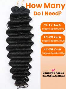 150克 3包 深波浪钩编发，100%真人发丝，深波浪羽毛线波西米亚风编织钩编发，真人发沙龙级丝滑无缝隐形，适合细软发质女性，卷曲微结预环钩编真人发接发，奇迹结接发 - Natural Black - 查看 3