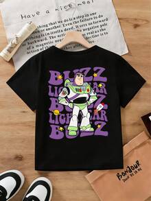 Disney Toy Story Buzz Lightyear Graphic T-Shirt For Kids Ages 2–14 | Soft & Stretchy Short Sleeve Tee | Unisex Vacation Outfit For Theme Park Days, Birthday Parties & Holiday Trips | Express Delivery - 黑色 - 查看 3