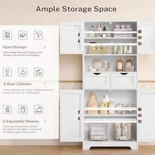 57.8" H Tall Bathroom Storage Cabinet with 4 Doors and 2 Adjustable Shelves Freestanding Bathroom Cabinet with 2 Drawers Kitchen Cabinets and Pantry Cupboard for Kitchen Dining Room White - Blanco, 2 cajones - Ver 5