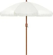 7.5ft Patio Umbrella With Tassels, Fringe Portable Beach Umbrella, Umbrella Outdoor Patio With Crank Operating Mechanism, Tilting Aluminum Pole, Fiberglass Ribs For Garden, Pool, Cream - 白色 - 查看 1