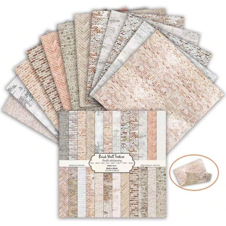 24 Sheets Of 6-Inch Double Sided Colored Textured Paper, Suitable For Bullet Journals, Junk Journals, Greeting Card Backgrounds, Photo Albums, And Crafts - B - View 1