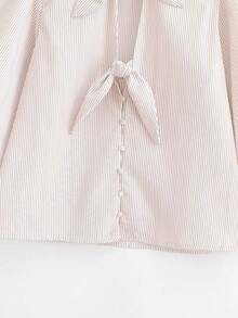 Blusa elegante de manga farol de 3/4 con cuello de corbata a rayas, diseño de doble lazo, de corte holgado, color rosa, para primavera - Rosa - Ver 9