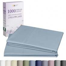 Pillow Cases Standard Size Set of 2-1000 Thread Count Sateen Soft and Thick 100% Cotton Standard/Queen Pillowcases Durable - Blue - Estándar / Reina - Ver 1