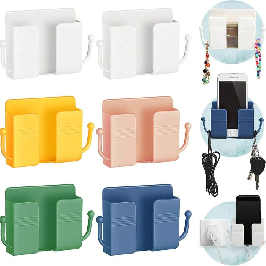 2pcs/1pc Dudukan Ponsel & Remote Control yang Dapat Diatur untuk Dipasang di Dinding - Rak Penyimpanan Stasiun Pengisian Daya Plastik ABS Perekat Diri dengan Kait - Pengatur Ponsel & Pengontrol Hemat Ruang - Cocok untuk Kamar Tidur, Kantor, dan Kamar Mandi - MultiWarna - View 1