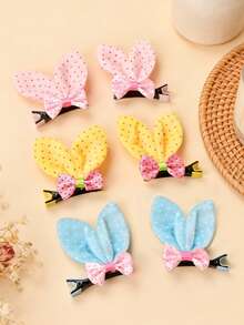 2/4pcs Cute Rabbit Ear Hair Clips For Women, Plush & Alloy Material, Sweet Polka Dot Bow Hair Accessories, Suitable For Daily Wear, Birthday Party, Photography - Multicolor - View 5