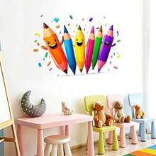 1/3pcs Creative Colored Pencil Pattern Self-Adhesive Wall Sticker, Suitable For Bedroom And Living Room Decor, Refreshing Home Decoration For Spring, Making Your Home And Fashionable - Cartoon - View 3