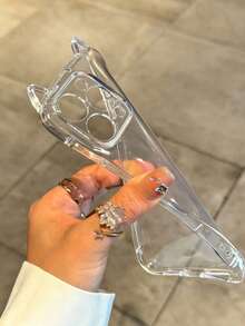 1 pieza Funda de teléfono suave con diseño de orejas de gato transparente de unicolor minimalista, con amortiguador de aire anti-caída, adecuada para iPhone 17/17 Pro/17 AIR/17 Pro Max/16/16 Pro/16 Plus/16 Pro Max/15 Pro Max/11/12/13/14/15 Plus/15 Pro/14 Pro/13 Pro y otros modelos - transparente - Ver 3