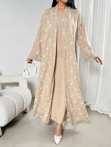 Trang phục nữ kiểu Ả Rập kín đáo, tay loe, in hoa toàn thân, dáng rộng, rộng rãi. - Màu Khaki - Xem 6