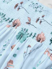 Conjunto de 2 piezas de vestido de gasa con estampado floral diminuto y chaqueta, elegante atuendo de moda para citas, vacaciones y uso casual en primavera - Azul menta - Ver 8