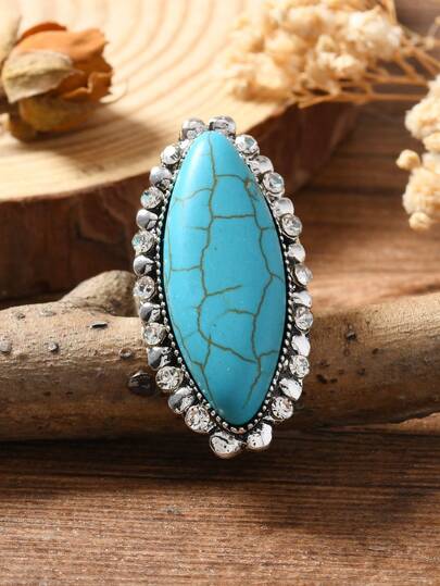 1 pieza Anillo de estilo palacio vintage de turquesa, adecuado para usar en vacaciones en la playa de mujeres