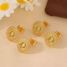 1 Set Classic Gold Color Coins Stud Earrings 21k Gold Plated Dubai Bridal Wedding Party Jewelry - Classic Earrings - View 8