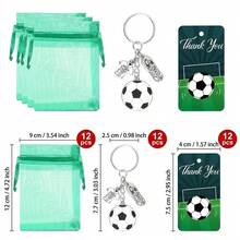 12PCS Soccer Keychain Set 3 In 1 Multi Charm Alloy Metal Sport Style Football Pattern Green Organza Bag Round Ball Jersey Shoe With Thank You Card Keyring Party Favor Birthday Team Event Match Day Gift - Metal Soccer Card Keychain - View 2