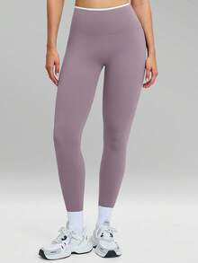 MFVIM 女士高腰压缩紧身裤，修身显瘦，吸湿排汗，柔软弹力面料，适合休闲、跑步、瑜伽、健身房锻炼 - 淺灰紫 - 查看 7