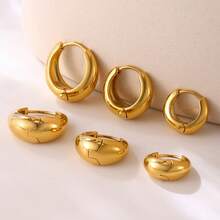 Bộ khuyên tai vòng dày dặn bằng thép không gỉ mạ vàng - Không gây dị ứng, cỡ nhỏ, vừa và lớn, dành cho nữ. - Một đôi bông tai hình bầu dục - Xem 1