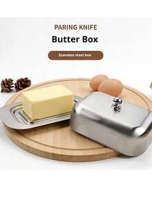 1 hộp đựng bơ/phô mai bằng thép không gỉ/bộ đồ ăn kiểu Châu Âu/đĩa bơ và phô mai/hộp bánh mì/khay bánh/hộp bánh kiểu Hàn Quốc, kèm dao phết bơ, thích hợp cho các buổi họp mặt gia đình, tiệc tùng, ăn uống ngoài trời, v.v. - Xem 12