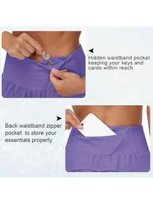 Womens High Waisted Running Shorts Quick Dry Athletic Workout Shorts With Mesh Liner Zipper Pockets - Purple - View 5
