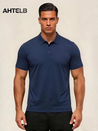  AHTELB 夏季男士短袖丝滑 Polo 衫，高品质翻领 T 恤，男士健身服，男士 T 恤，男士礼物，男士上衣，男士钓鱼礼物