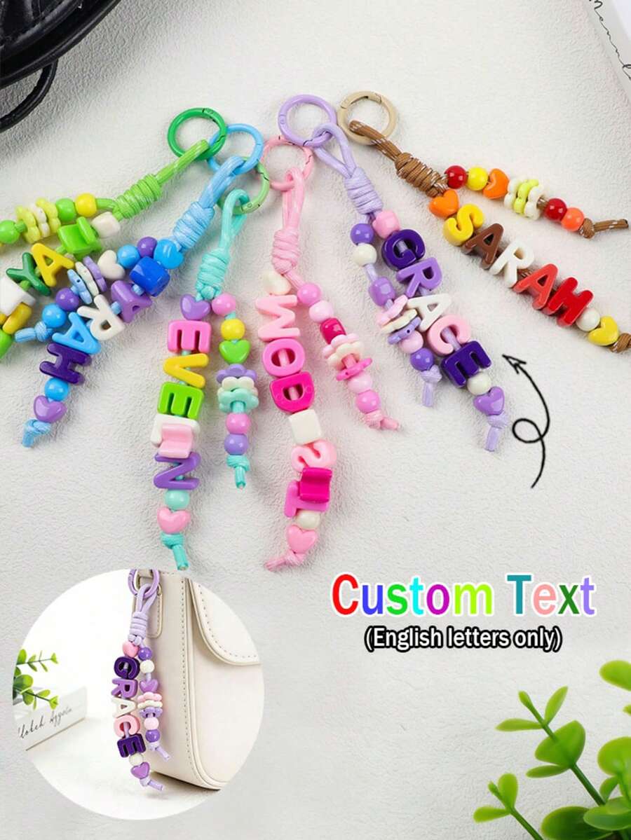 1pc Customized Colorful Letter Bag Charm, Multi-Color Beaded, Floral Keychain, Personalized Handmade Gift For Friends And Family - Colorful Keychains - View 1