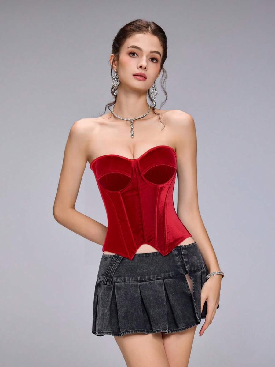 女士优雅红色细条纹束腰塑身衣，带塑形罩杯，无肩带塑身上衣，哥特维多利亚风格紧身胸衣，时尚塑身衣，适合日常和特殊场合穿着