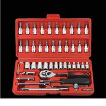 Bộ dụng cụ sửa chữa ô tô 46 chi tiết, bao gồm cờ lê đầu khẩu, cần siết, tua vít và hộp dụng cụ. - Nhiều kiểu dáng - Xem 7