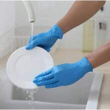 100 chiếc/gói Găng tay bảo hộ dùng một lần, màu đen và xanh dương, dùng để dọn dẹp nhà cửa, rửa chén bát, lau chùi tường gạch, làm móng tay, không hộp - 100 miếng màu xanh - Xem 7