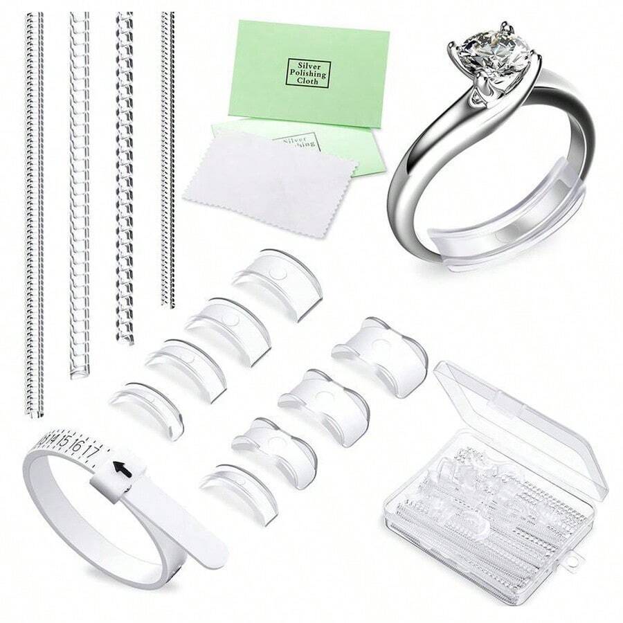 KLONKEE 4/8/12/15pcs Ring Adjuster Set, 2 Styles, 12 Sizes, Ring Sizer, Ring Guard, Ring Mandrel, Polishing Cloth Ring Sizer, Jewelry Making Tools - Ring Adjustment Tool - View 1