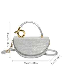 小众奢华设计银色半圆翻盖包，高端金属扭绳手柄手提包，适合晚宴、通勤和约会等场合。 - 銀色 - 查看 10