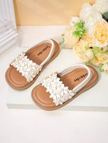 夏季新款甜美碎花女童凉鞋，儿童鞋，婴幼儿平底鞋，小女孩公主休闲凉鞋，松紧带柔软防滑沙滩鞋 - 米色 - 查看 4