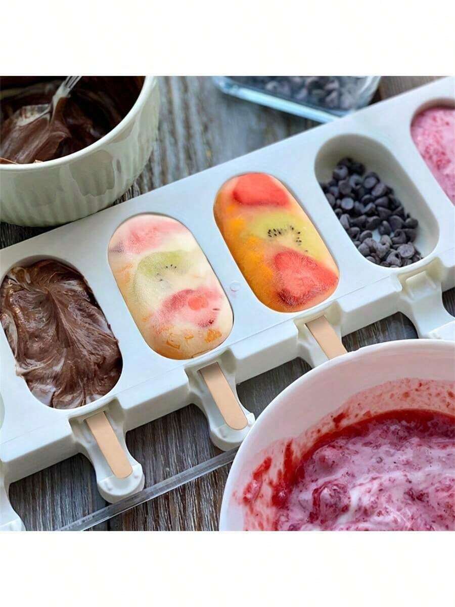 1pc 4/8 Cavity Silicone Ice Cream Mold, Popsicle Mold, Reusable, Easy Release, Suitable For Homemade Ice Pops, DIY Popsicle Mold - Multicolor - View 1