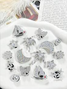 16/18 pièces Série or/argent (paysage marin, palmier, voilier, fleur etc.) Décorations de chaussures, Breloques de chaussures amovibles, Élégant à la mode, Convient pour les sandales, les pantoufles, Idéal pour les cadeaux de vacances - Multicolore - Voir 5