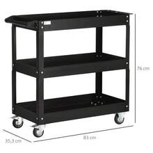 Steel Workshop Trolley With 3 Shelves On Casters With Handle - Max. Load 150 Kg - 83 X 35.3 X 76 Cm Black - 查看 2