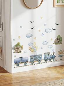 Watercolor Pirate Animals & Train Wall Stickers, Forest Animals Turtle Rainbow Decals, Removable Peel And Stick Wall Art For Kids Bedroom, Bathroom, Nursery, Playroom Decor, Room Decor, Stickers, Home Decor, Kitchen Decor, Wall Decor, Bathroom Decor, Decor, Wall Art, Bedroom Decor, House Decor, Peel And Stick Wallpaper, Wall Paper Peel And Stick, Wall Art For Living Room - Multicolor - View 5